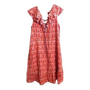 Figue Tahlia Midi Dress Cotton Ruffle Tie Waist Lace Up Back Pink Red Large